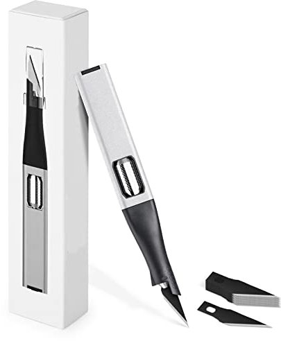 EHDIS Taglierino di Precisione con 10 Lame di Olio Antiruggine, Cutter di Precisione con Manico per Riporre la Lama, Lega di Alluminio, per Hobby Creativi, Scrapbooking, Scultura, Argento