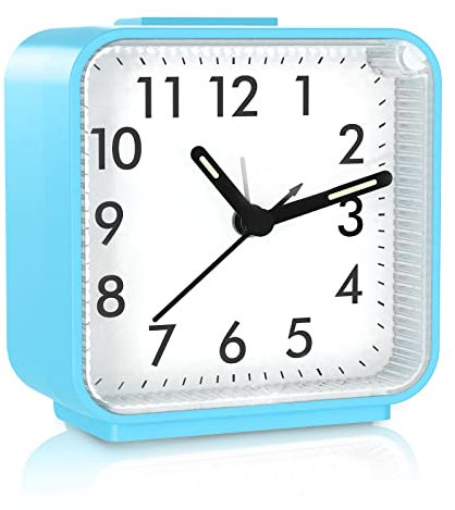 ORIA Zeiger Wecker, Tragbarer Mini Wecker mit Nachtlichtfunktion & Leuchtzeiger, Schlummerfunktion, Batteriebetrieben Wecker, für Schlafzimmer, Büro, Reisen - Blau