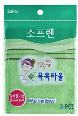 Sofrien New Korean Exfoliating Towel Washcloth Mitts, Korean Itaaly Shower and Bath Towel (6.29 x 5.3 Inch, Green) Made in Korea (Green, 30 Pcs)