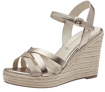 Tamaris Damen Plateau Sandalen Vegan Keilabsatz; LIGHT GOLD/metallic; 40
