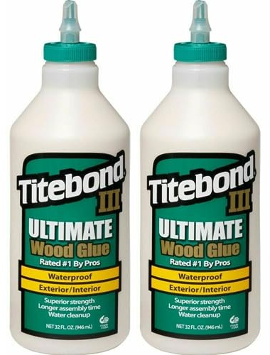 Titebond III Ultimate trälim 2 x 946 ml vattentätt D4 trälim för maximal belastning inomhus och utomhus, professionellt set med extremt stark självhäftande kraft och lång öppen tid