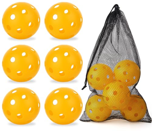 Urspasol Plastic Practice Softball 11 inch 6 Pack Oversized Baseball with Mesh Bag 26 Holes with Highly Bounce High Visibility for Batting Practice or Backyard Play Yellow