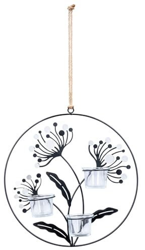 Photophore mural 30 cm rond en métal noir argenté - Décoration murale