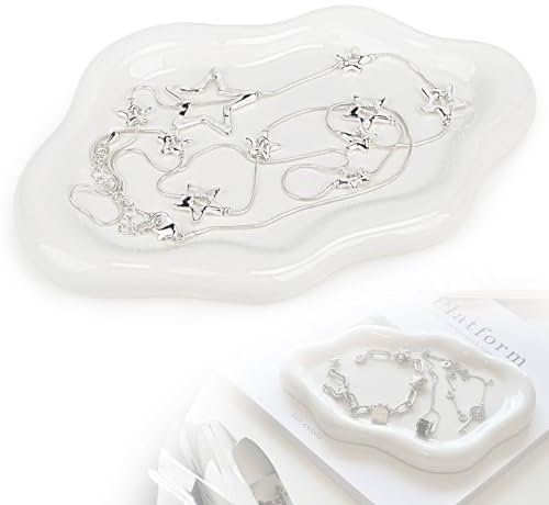 DBREAKS Plateau à Bijoux en Céramique, Nuage Bibelot Anneau Plat Porte-Plateau à Bijoux, Organiseur de Bijoux, pour Colliers, Bagues, Plateau de Clés, Cadeaux pour femmes,Blanc