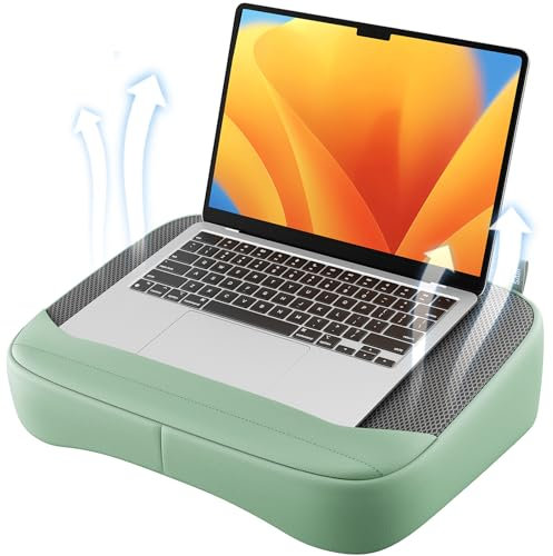 laptopkissen, SAIJI Doppelnutzung Laptop ständer, Lendenkissen, Druckfrei für die Beine, angenehmes Ledergefühl, atmungsaktives Netz, bis zu 15,6 Zoll, für Bett, Sofa, Zuhause, Büro