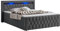 Juskys Boxspringbett Leona 140x200 cm - Bett mit LED Beleuchtung, Topper & H4 Federkern Matratzen - Einzelbett Grau mit Samt und Steppung