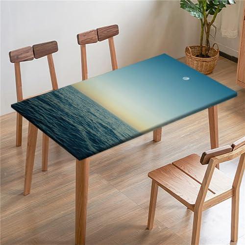 Morbuy 3D Tovaglia Rettangolare con Bordo Elastico, Copritavolo Rettangolare con Elastico Tovaglie Esterno Antimacchia per Giardino, Picnic e Feste (4.5FT/140x80cm,Mare Blu)