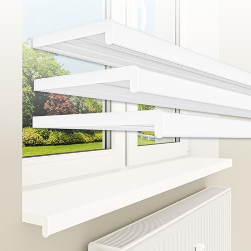 HEXIM Fensterbank bis 3 Meter Fensterbrett 25 x 220 cm (matt) weiß Kunststoff PVC innen Innenfensterbank matt oder glanz DIN EN 13501-1 inkl. Seitenabschluss