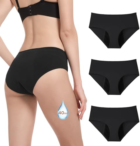 OEIOEI Period Pants Heavy Flow - Ropa interior menstrual negra a prueba de fugas, paquete de 3 (XL, 3 negros)