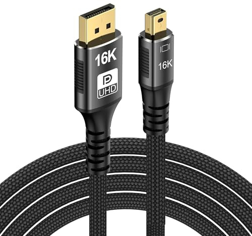 Mini DisplayPort to DisplayPort 2.1 Cable, DP 16K, Two-Way Transmission DisplayPort to Mini Dp, 16K@60Hz, 8K@120Hz, 4K@240Hz G-Sync FreeSync Thunderbolt 2 for MacBook (Mini DP to DP2.1 16K-1M)