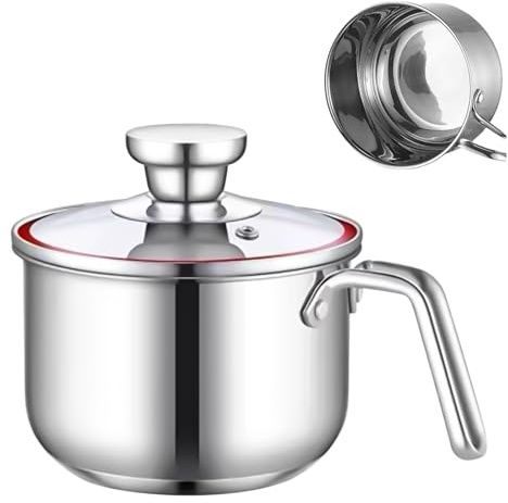 Casserole à lait en acier inoxydable avec couvercle, 1,25 l, pour induction, pudding, casserole à lait, avec couvercle en verre, convient à tous les types de feux, 14,5 x 10 cm
