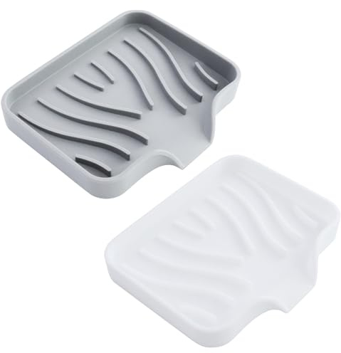 SAMANTHAHALLLTD 2 portasapone in silicone con scarico, portasapone doccia, vasca da bagno, lavabo, bagno, cucina e contatore (bianco + grigio)