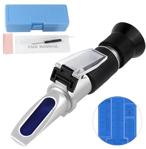 4-in-1 Antifreeze Refractometer, Ethylene & Propylene Glycol Coolant Tester, Hand Refractometer, for Battery Acidand and Windshield Washer Fluid