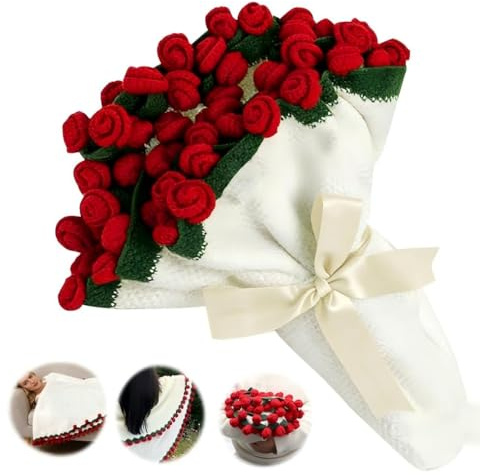 FARYODI Ramo de rosas de 110 cm de diámetro, hecha a mano, manta de rosas de 68 cm, romántica, de ganchillo, para regalo de San Valentín, Día de la Madre y cumpleaños para mujeres (rojo)