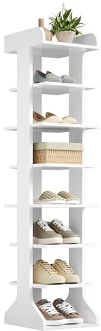 WOLTU Scarpiera, 8 Livelli di Stoccaggio per Scarpe Strette, Unità di Stoccaggio Salvaspazio per Corridoio, Soggiorno, Camera da Letto, Angoli, Bianco, 27,5x30x121 cm