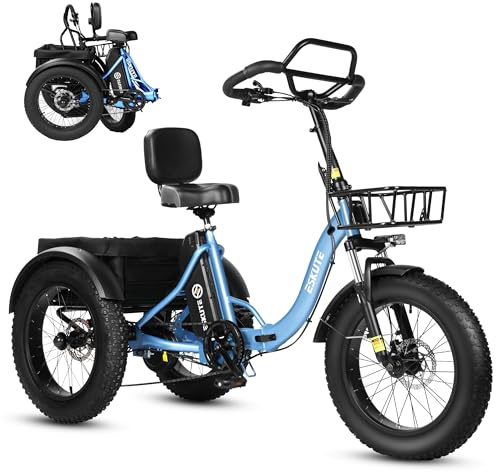 ESKUTE Triciclo Elettrico per Adulti T302 Pro, Fat Bike Elettrica 20×4.0 Pieghevole con Batteria Rimovibile 48V 20,8Ah, eBike a Tre Ruote con Motore 65Nm, Cambio 7 Velocità, Autonomia fino a 130 km