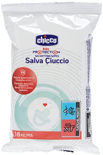 Chicco 00007921000000 - Chicco Toallitas Limpia Chupetes, Prácticas Toallitas Higiénicas Para Chupetes Y Tetinas, Ideal Bolsillo Y Viaje, Formato 16 Ud, 4 g