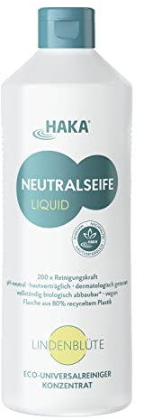 HAKA Neutralseife Liquid, Allzweckreiniger, Universalreiniger für den Haushalt und Auto, pH-neutrales Reinigungsmittel, Konzentrat, Duft Lindenblüte, 1L