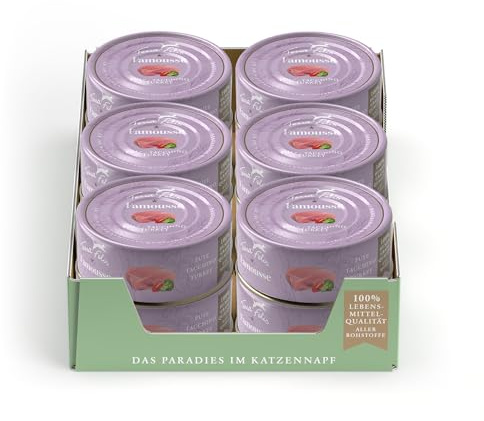 Terra Felis Tacchino - Famousse Cibo umido, 12x80g I Cibo per gatti premium con materie prime di qualità alimentare al 100% I Prodotto in Germania | Senza zucchero e senza cereali I Alimento completo