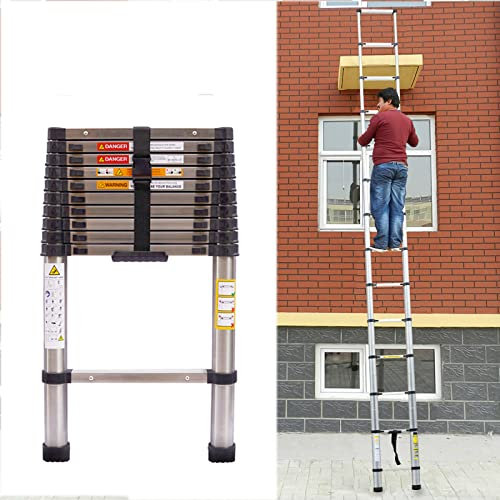 2,6m Teleskopleiter Aus Edelstahl, Mehrzweckleiter mit 9 Sprossen, Anlegeleiter Aluminium Leiter Haushaltsleiter für Outdoor & Indoor, 150kg Tragkraft