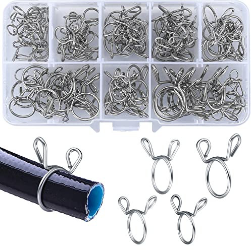 Kigniote 100Pcs Spring Clamps, Fuel Line Clips, Tube Clips Assortment Kit for Water Pipe, Air Hose, Motorcycle, Scooter (5-14mm)