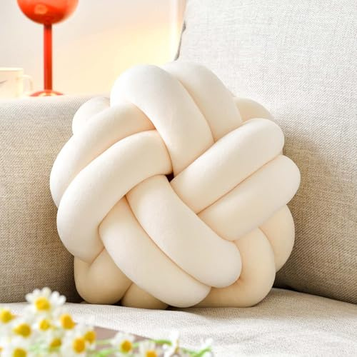 Uvvyui Knot Pillow Ball, Soft Beige Home Decor Knotted Pillows, Cute 8 Knot Pillow Round Velvet Plush Throw Pillow, Aesthetic Decorative Pillows for Bed, Floor, Couch, Bedroom