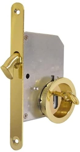 bricoleva.it Kit Serratura Porta Scorrevole Rosetta Tonda Con Chiave, Maniglia con Serratura per Porta Scorrevole (Colore Ottone Lucido)