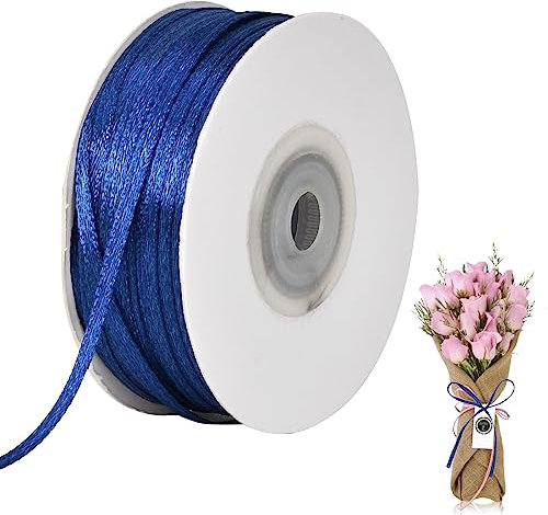 Satinband 3mm Blau Geschenkband Doppelseitig 91 Meter, 100 Yards Länge Polyester Gewebtes Band Dünn zum Basteln, Einpacken, Dekorieren, Verzieren, DIY Dekoband Party Dekoration