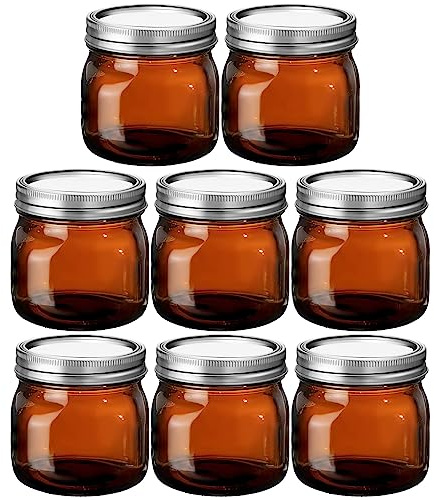 Bokon 8 Pieces Glass Mason Jars 16 oz Wide Mouth with Airtight Lids Dye Glass Canning Mason Jars Suitable for Pickle Fermenting Preserving Jam