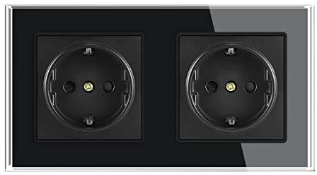 ORCOW EU European Standard Wall Power Socket outlets Russia Germany Spain,White Crystal Glass Panel, 250V 16A,glass wall socket diy (Size : 2 Sockets Black)
