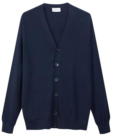 Diana Studio - Cardigan basico, Blu, Uomo, 100% Lana Merino, maniche lunghe , Taglia XL, Regular Fit