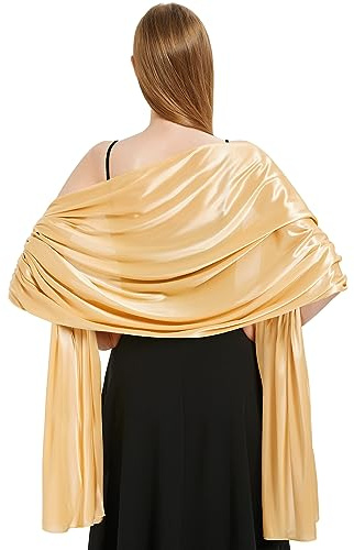 heekpek Satin Foulard Chale Femme Mariage Echarpes pour Robe de Soirée Élégant Chic Etole Femme pour Soirée Cérémonies Fêtes Mariage, Or, Taille unique