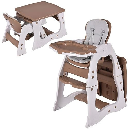 LIFEZEAL Trona 3 en 1, Trona Evolucionable para Bebés de 6 a 36 Meses, Convertible, Conjunto de Mesa y Silla Infantil, Respaldo Regulable, Bandeja, con Reposapiés, Cinturón de Seguridad, HDPE