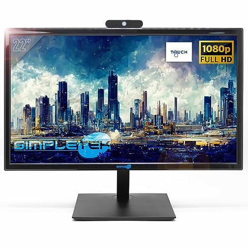 SIMPLETEK - Monitor 1080p da 22 Touch | Webcam, Microfono e Speaker integrati | Schermo Touchscreen Full HD | HDMI VGA Windows/MacOS/Linux