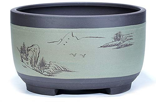 Purple Sand Flower Pot Handmade Classical Personality Creative Bonsai Planter Chlorophytum Green Plant Pot Purple Sand Ventilation Ceramic Landscape Pattern Pot