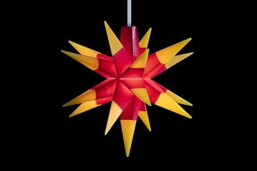 Sterntaler Dekostern | Weihnachtsstern Baby-Stern | 18-Zacker | Rot/Gelb | 8cm | Innen | LED | Batterie | mit Timer
