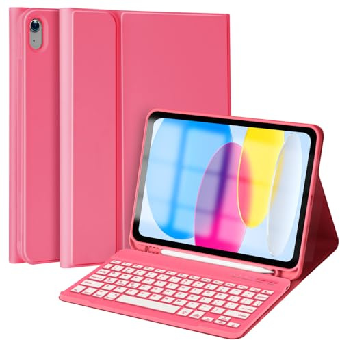 MMK iPad 10th Generation Case With Keyboard 10.9 Inch (A2757/A2777), Backlit BT Keyboard & Pencil Holder - Watermelon