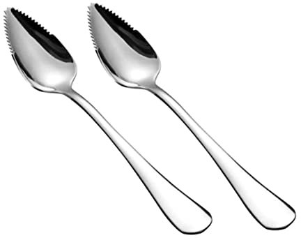 Grapefruitlöffel Silber Edelstahl halbe gezackte Obstdessertschneider Löffel 2pcs.