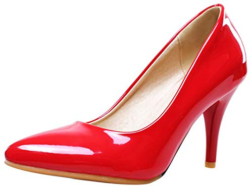 Lizoleor Decollete Donna Tacco A Spillo Alto Punta Scarpe Senza Chiusura Business Prom Sera Moda Vernice Rosso Numero 44 EU/46CN