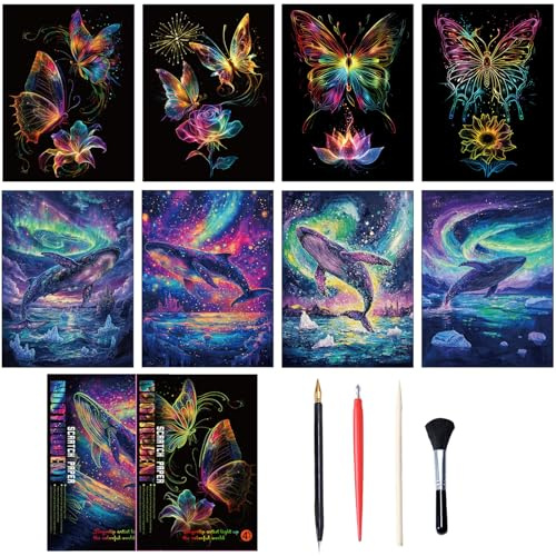 NICEIN 8pcs Dessin Gratter Pour Enfants, Carte à Gratter Enfant Surprise Magic, D'Art Et D'Artisanat Feuille Dessin Enfant Pour NoëL Cadeau D'Anniversaire (8)