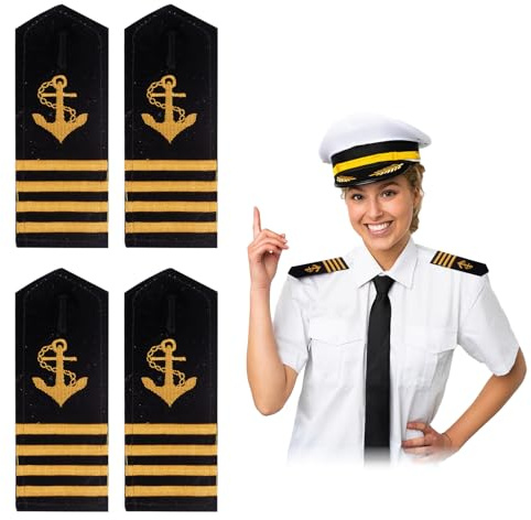 NICENEEDED 2 PCS Épaulières de Capitaine de Yacht Épaulière en Panneau Dur Sailor Gold Anchor Épaulettes de la Flotte de la Marine Épaulettes D'Insigne d'uniforme Accessoires pour Costume d'halloween