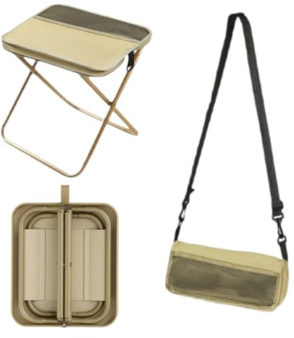 Ryfpdml Folding Stool, Portable Camping Stool Foldable Lightweight Camping Stool Mini Outdoor Folding Lazy Chair Collapsible Stool for Camping Fishing Picnic Hiking home (Khaki)