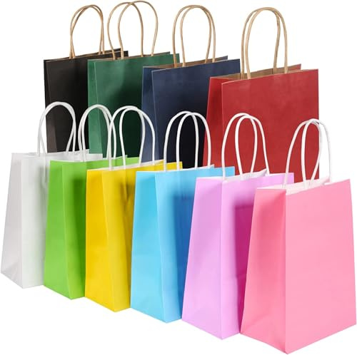 BESCOST Lot de 20 sacs cadeaux en papier kraft avec anse (multicolore, 15 x 8 x 21 cm)