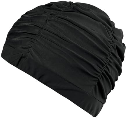 Btgghytr Cuffia da nuoto in tessuto per donne e uomini, cuffie da bagno elastiche pieghettate per mantenere inalterata l'acconciatura in nylon