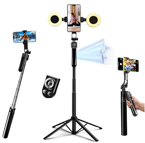Euoto Auto Face Tracking Selfie Stick Tripod for iPhone with Light 360 Rotation That Follows Your Movement 70.9 Camera Tripod Stand with Remote for Content Creator Vlog Live Stream Video Recording