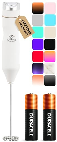 Zulay Kitchen Powerful Frother Wand AA Batteries Included, Ultra Fast Handheld Drink Mixer, Comfort Milk Frother, Stainless Steel Whisker, Frother Handheld for Coffee, Protein & Matcha - Frothmate 2.0