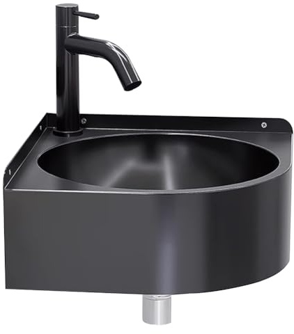 HEFJIAYCIQ Lavabo De Acero Inoxidable Para Esquina, Lavabo Triangular De Pared Con Grifo, Para Comedor, Cocina, Lavadero O Jardín,Black 1,32x32x15cm