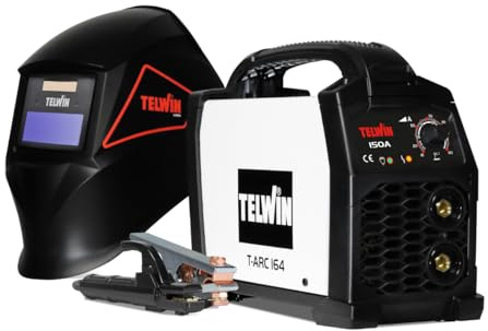 Telwin T-Arc 164 Saldatrice Inverter Elettrodo MMA 150A, con Maschera Automatica a Caschetto e Accessori, Macchina per Saldare Portatile Compatta Semplice, per Manutenzione Fai-da-Te Domestico, 230V