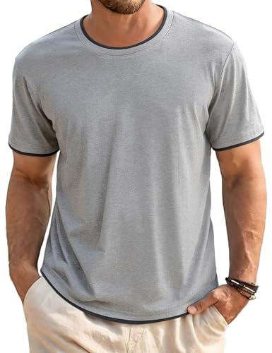 Wayleb T-Shirt Homme Col Rond Manches Courtes Léger Basique Décontracté pour Sorties et Été