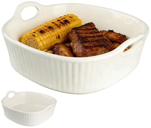 WakiHong Cazuela Redonda de Cerámica 20 * 19 * 6CM Moldes de Cerámica con Asas Cazuelas Cuadradas,para lasaña,molde redondo para lasaña,patatas fritas,sopa